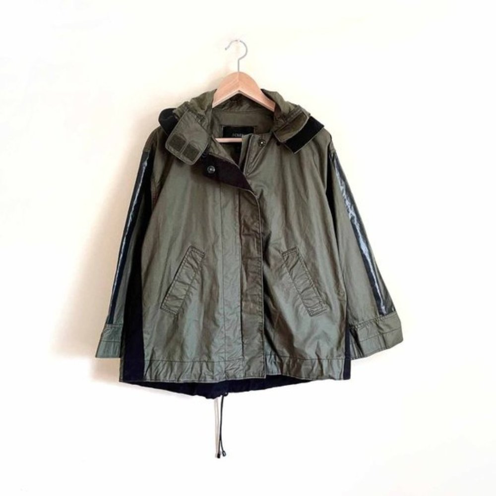 j crew khaki green waxed cotton oilcloth lightweight field jacket - size xs